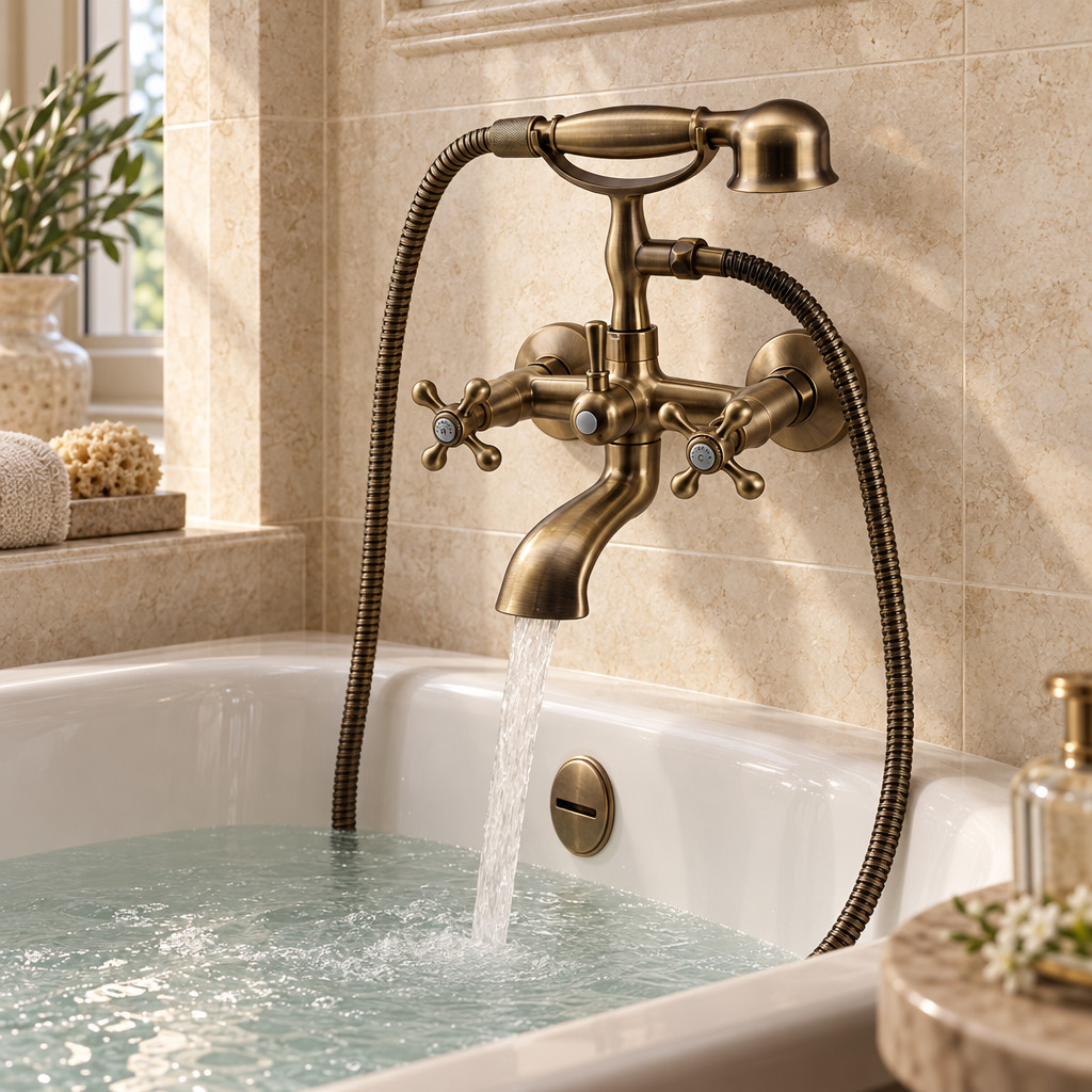 Aquanello Heritage Ascot Classic Surface-Mounted Bath Mixer with Star Knobs Bronze including Hand Shower BN-3002-HA